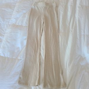 Cream light tan knit flare pants